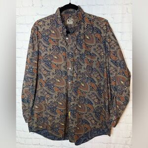 Vintage B.D.Baggies size large blue with brown & gray paisley print